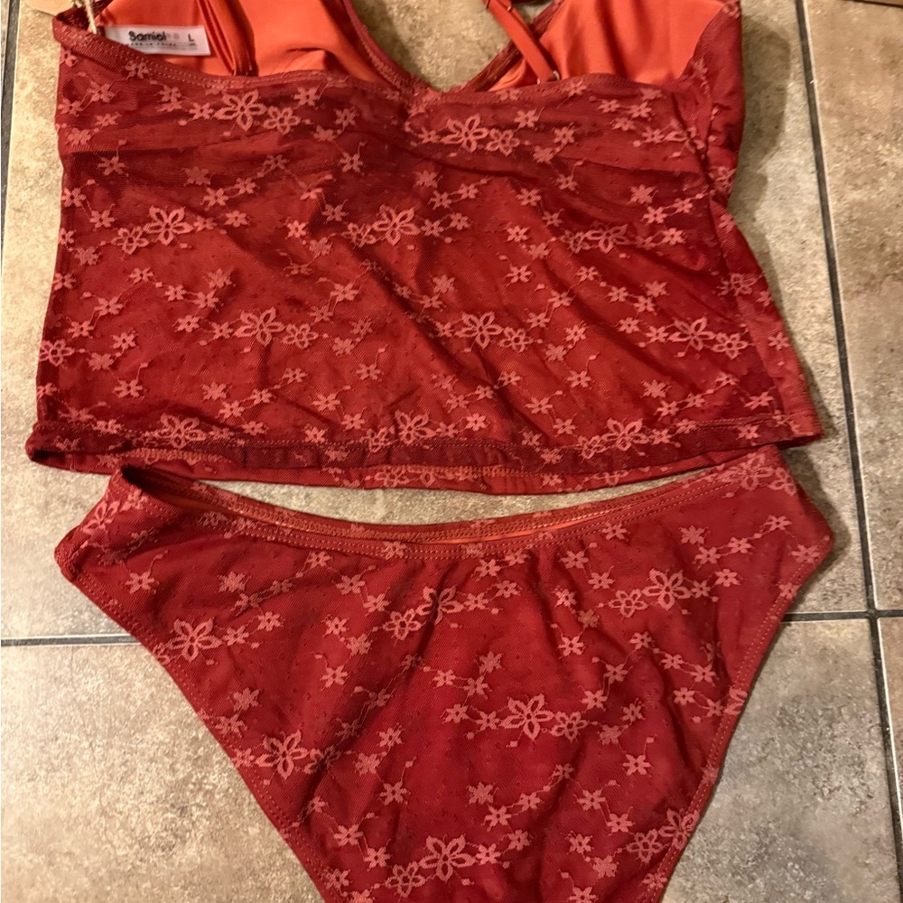 Samiol, NWT,  Red Floral Tankini Set - Picture 4 of 6